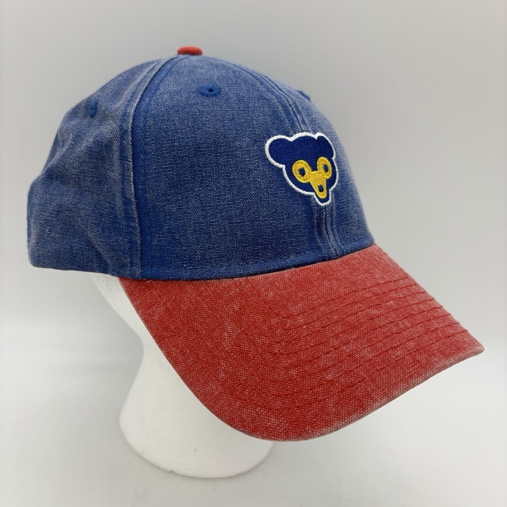 Chicago Cubs New Era Strap Back Hat Blue Red Faded Look 9FORTY Cooperstown Col.